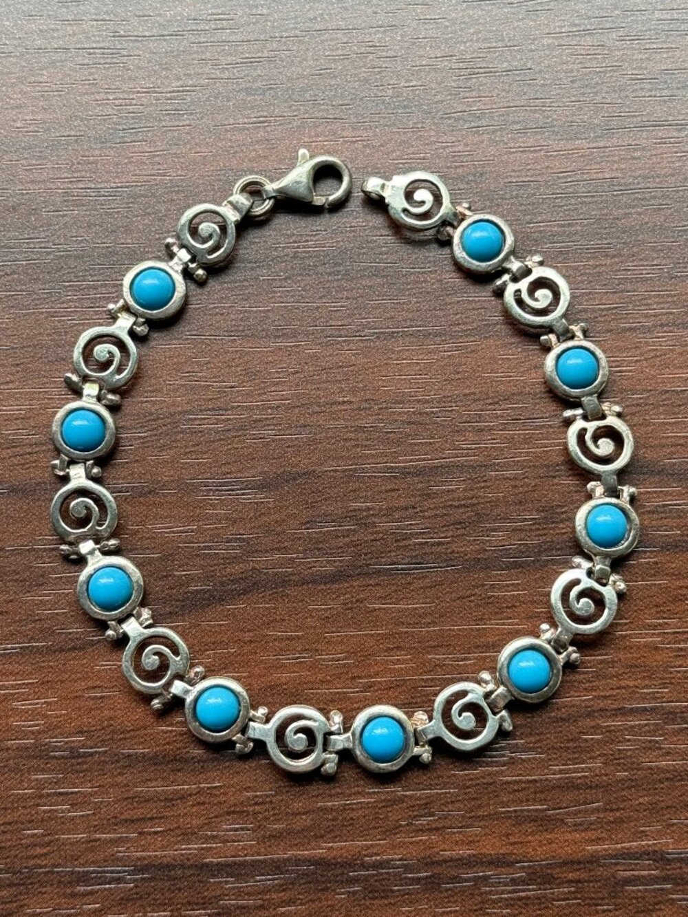 Vintage Greek Swirl and Sleeping Beauty Turquoise Sterling Silver Bracelet